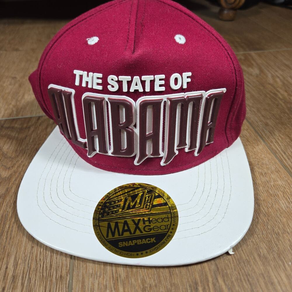 State of Alabama Hat Red Snapback Max Headgear OSFA Raised Letters Premium Cap